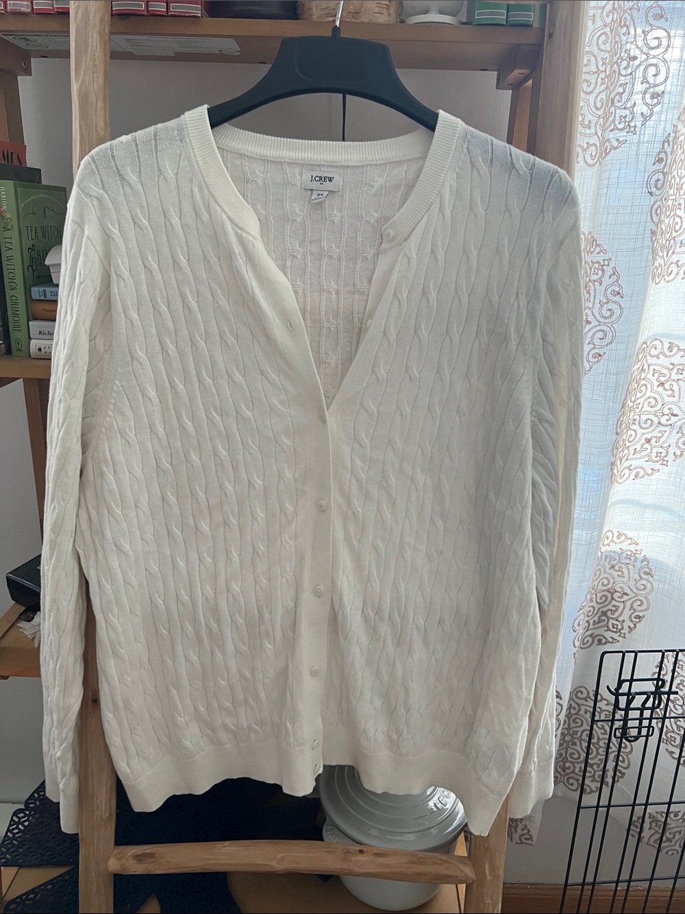 J. Crew Women's Ivory Cable-Knit Button Cardigan